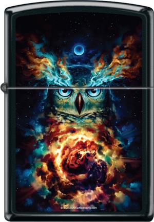 Aurowla Owl by JoJoe Black Matte Zippo Lighter Image