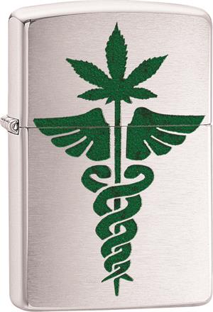 Medical Marijuana Leaf Zippo Lighter - Brushed Chrome - C1405912