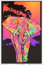 Painted Elephant Flocked Blacklight Poster