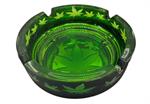 Frosted Black Green Leaves Glass Ashtray - 4.25