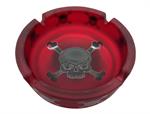 Frosted Red & Black Skull & Crossbones Glass Ashtray - 4.25