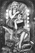 Marilyn Monroe & Audrey Hepburn Barber Shop by James Danger Harvey Poster