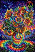 Psychedelic Van Gogh Sunflowers - Non Flocked Blacklight Poster - 24