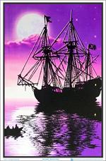 Moonlit Pirate Ghost Ship Black Light Poster Image