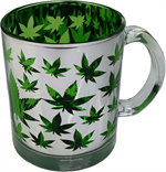 Metallic Silver - Green Leaves 16oz Coffee Mug - 3 Pack Image