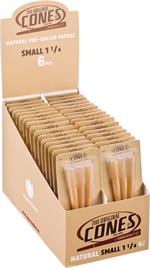 CONES Small 1-1/4 Size Cones 6pc Blister Packs - Unbleached - 83mm/Filter 26mm - 32 Packs per Display Image