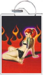 Tattoo Girl With Flames Keychain Clear Background Image