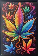 Herbal Cannabis Leaf Framed LED Neon Light Canvas Print - 24"x36"
