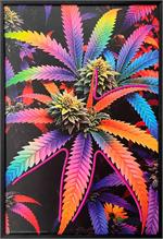 Herbal Cannabis Leaves Framed LED Neon Light Canvas Print - 24"x36" image