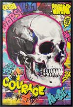Skull Graffiti Vibe Framed LED Neon Light Canvas Print - 24"x36" image