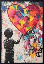 Love Boy Banksy Style Framed Neon Light Canvas Print - 24"x36" image