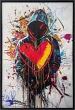 Hip Hop Heart Framed LED Neon Light Canvas Print - 24" x 36" IMAGE