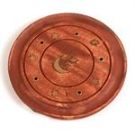 Stars & Moon Inlay Wood Incense Burner - Round - 4
