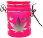 Neon Pink with Silver Leaves Stash Jar - 1.5oz Image