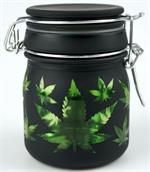 Black Frosted - Green Leaves Stash Jar - 5oz Image