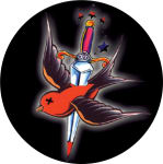 BIRD ON DAGGER ROUND STICKER - 2 1/2