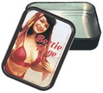 Image of Bettie Page in Red Bikini Large Stash Tin Opened Image