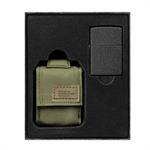 Green Tactical Pouch and Black Crackle Zippo Lighter Image