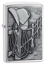 Resting Cowboy Brushed Chrome Zippo Lighter Image