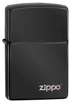 Classic High Polish Black with Zippo Logo Zippo Lighter Image
