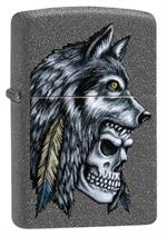 Wolf Skull Feather Design Iron Stone Zippo Lighter Image