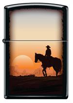 Cowboy Sunset Black Matte Zippo Lighter Image