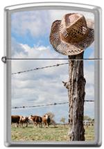 Cowboy Hat On Fence Post Street Chrome Zippo Lighter Image