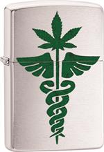 Medical Marijuana Leaf Zippo Lighter - Brushed Chrome - C1405912